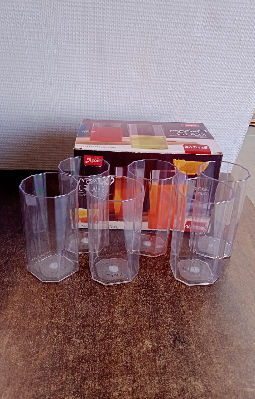 Apex Merino N’ Glass Unbreakable Plastic Drinking Glass Set (6Pc/300ml) Approx Apex Merino N’ Glass Unbreakable Plastic Drinking Glass Set (6Pc/300ml) Approx